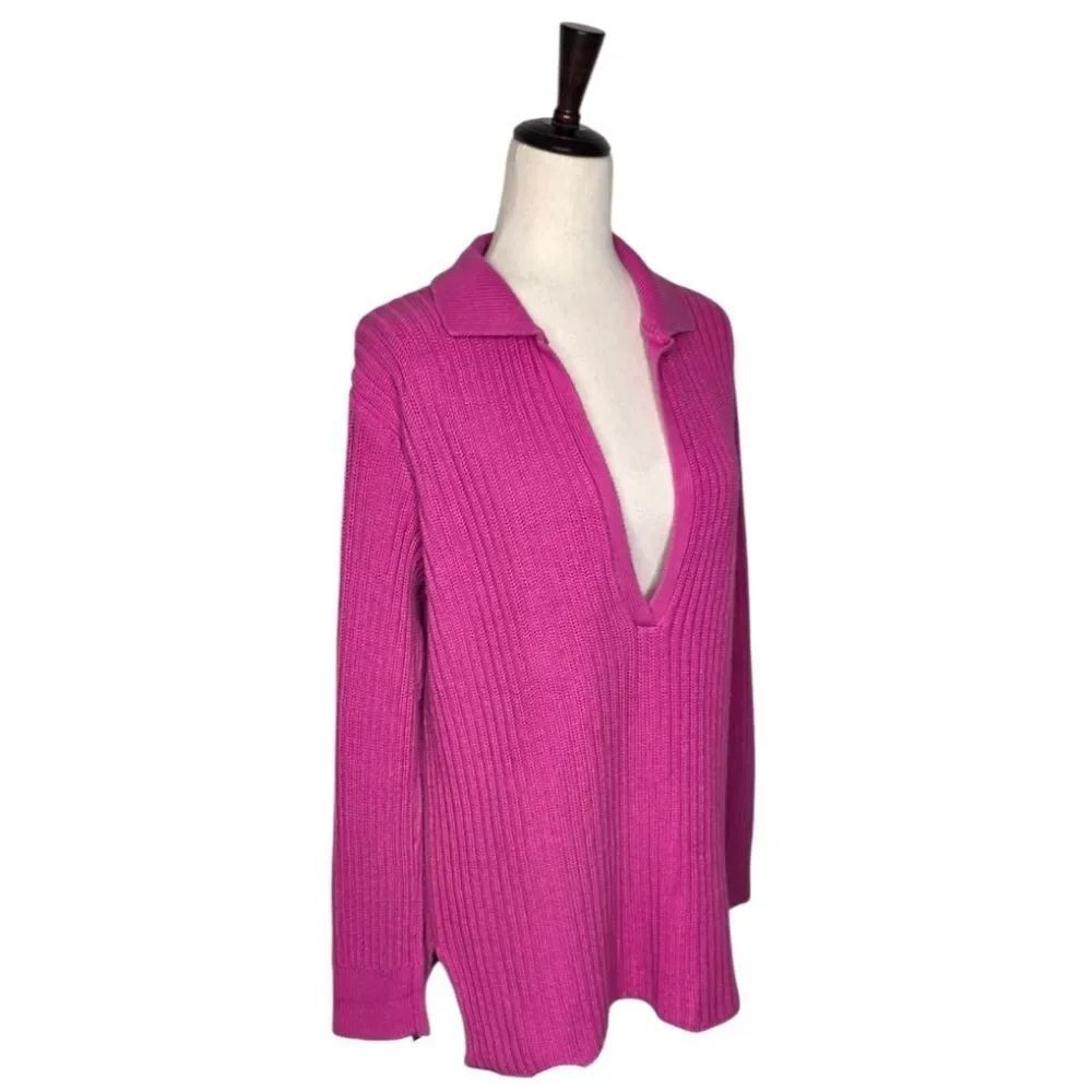 Monterey Bay Magenta Ribbed Johnny Collar Sweater Size M